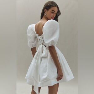 NWT Anthropologie BHLDN Chloe Puff-Sleeve Square-Neck Jacquard Mini Dress